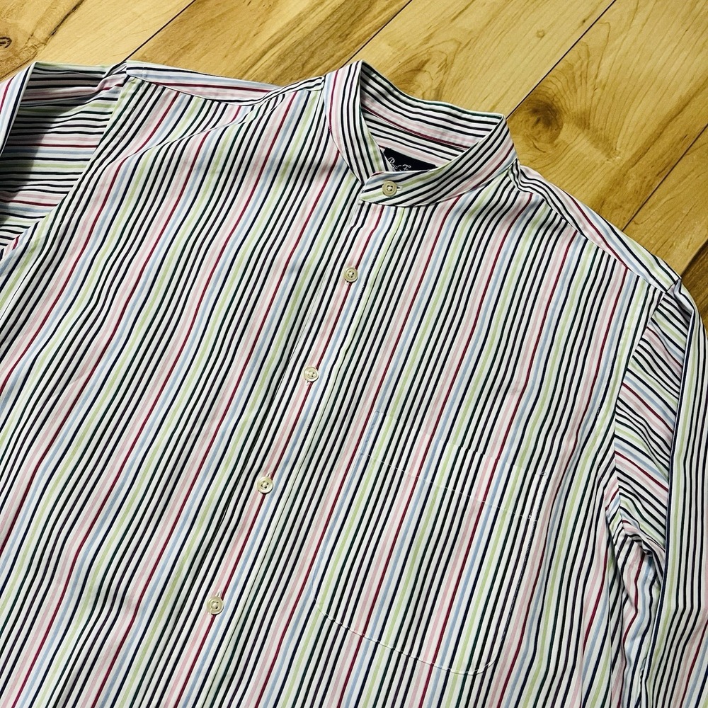 PAUL FREDERICK Rainbow Stripe Mandarin Band Collar Dress Shirt Men Sz L Capsule